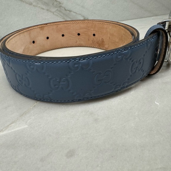 Gucci Guccissima Belt in Blue with Silver GG Buckle size 85 - Picture 3 of 6